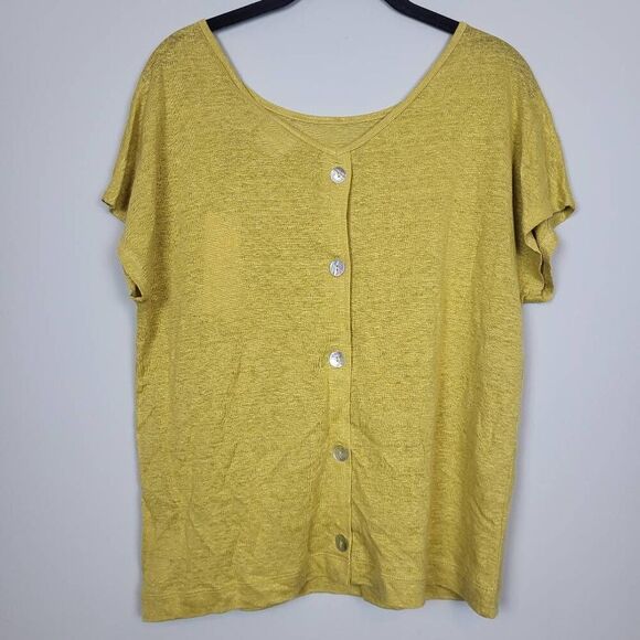 Rachel Zoe Tops - Rachel Zoe 100% Linen Button Back Top Sz Small Yellow Lagenlook Beachy Boho NWT